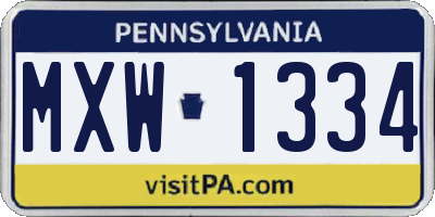 PA license plate MXW1334