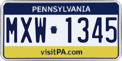 PA license plate MXW1345