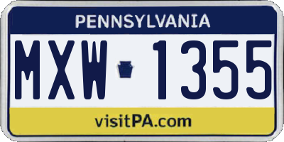 PA license plate MXW1355