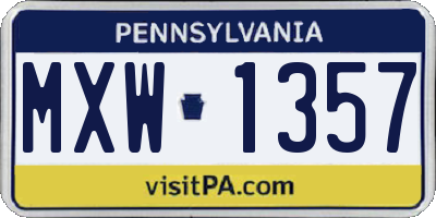PA license plate MXW1357