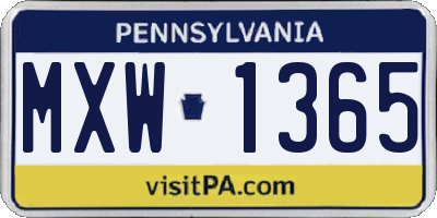 PA license plate MXW1365