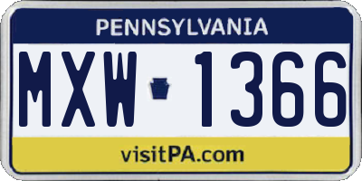 PA license plate MXW1366