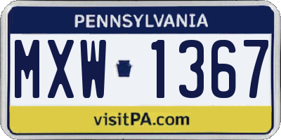 PA license plate MXW1367