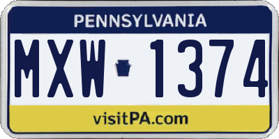 PA license plate MXW1374