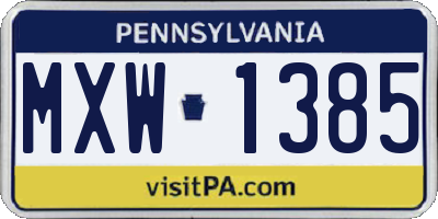 PA license plate MXW1385