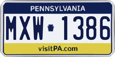 PA license plate MXW1386