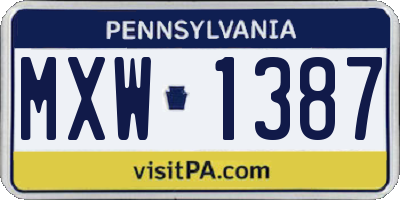 PA license plate MXW1387