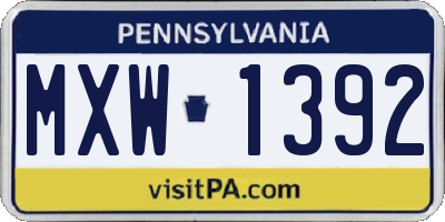 PA license plate MXW1392