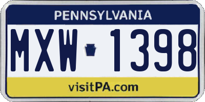 PA license plate MXW1398