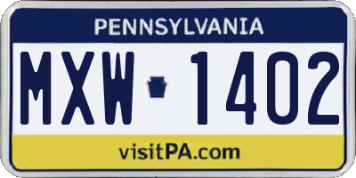 PA license plate MXW1402
