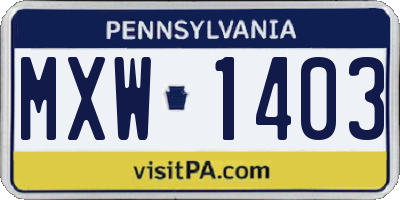 PA license plate MXW1403