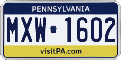 PA license plate MXW1602
