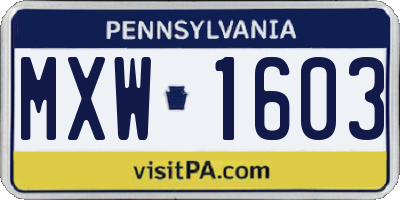 PA license plate MXW1603