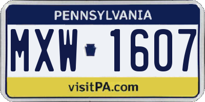 PA license plate MXW1607