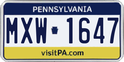 PA license plate MXW1647