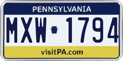 PA license plate MXW1794