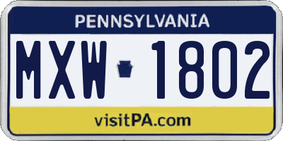 PA license plate MXW1802