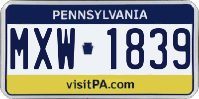 PA license plate MXW1839