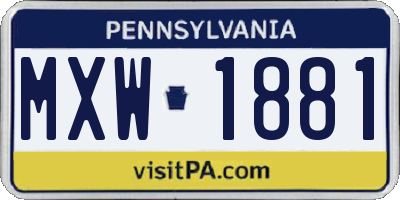 PA license plate MXW1881