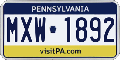 PA license plate MXW1892