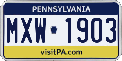 PA license plate MXW1903