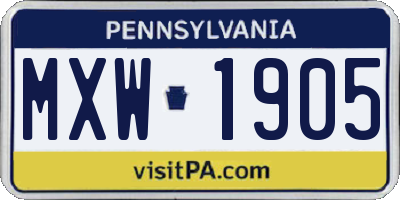 PA license plate MXW1905