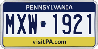PA license plate MXW1921