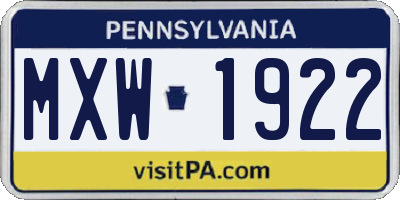 PA license plate MXW1922