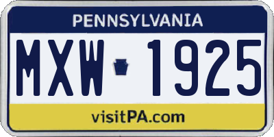 PA license plate MXW1925