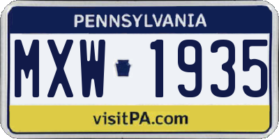 PA license plate MXW1935
