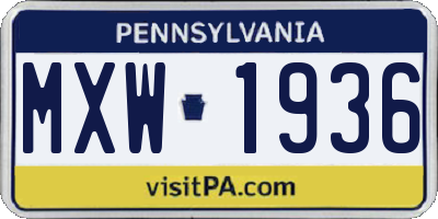 PA license plate MXW1936