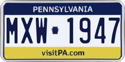 PA license plate MXW1947