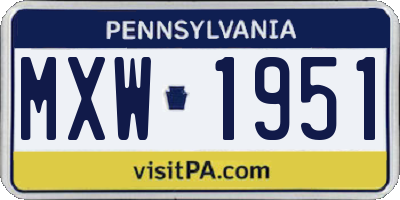 PA license plate MXW1951