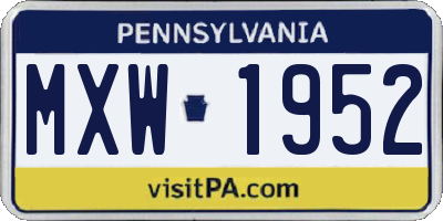 PA license plate MXW1952