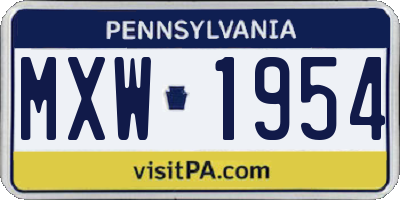 PA license plate MXW1954