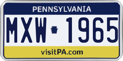 PA license plate MXW1965