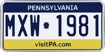 PA license plate MXW1981