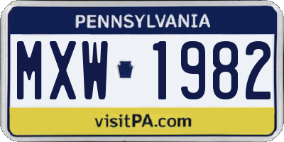 PA license plate MXW1982