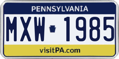 PA license plate MXW1985