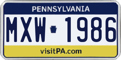 PA license plate MXW1986