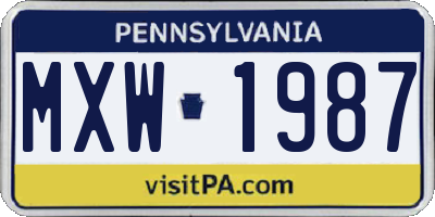 PA license plate MXW1987