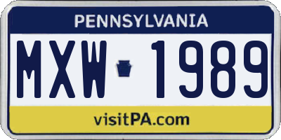 PA license plate MXW1989