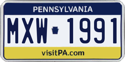 PA license plate MXW1991