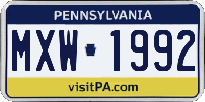 PA license plate MXW1992