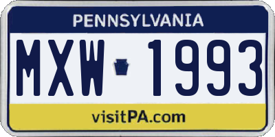 PA license plate MXW1993