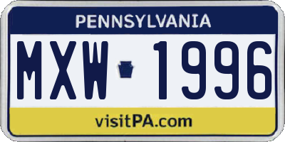 PA license plate MXW1996