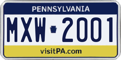 PA license plate MXW2001