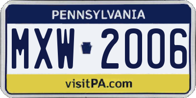 PA license plate MXW2006
