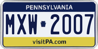 PA license plate MXW2007