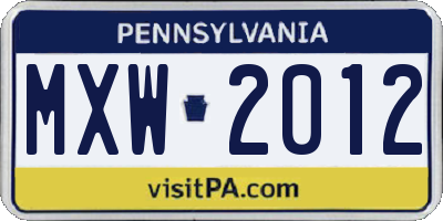 PA license plate MXW2012